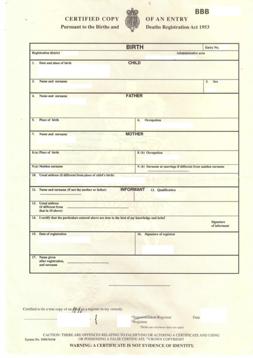 Auszug aus dem Geburtenregister (GBR) Certified Copy of an Entry of Birth - Shop-Translation.de - Übersetzungsbüro ReSartus