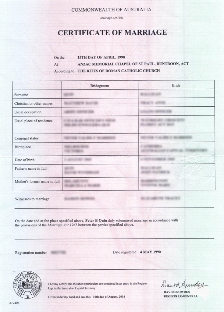 Eheurkunde (AUS) Certificate of Marriage