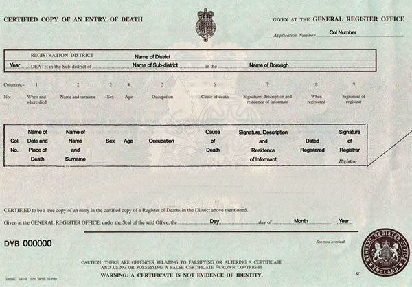 Auszug aus dem Sterberegister (GBR) Certified Copy of an Entry of Death - Shop-Translation.de - Übersetzungsbüro ReSartus
