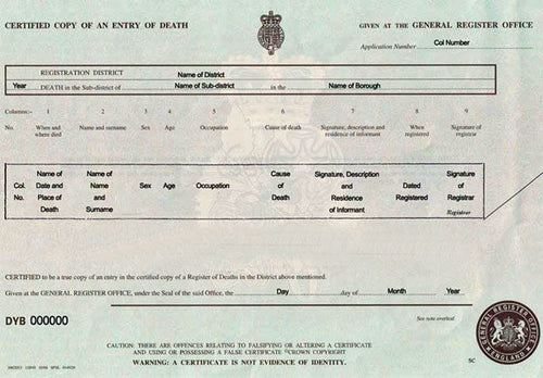Auszug aus dem Sterberegister (GBR) Certified Copy of an Entry of Death - Shop-Translation.de - Übersetzungsbüro ReSartus
