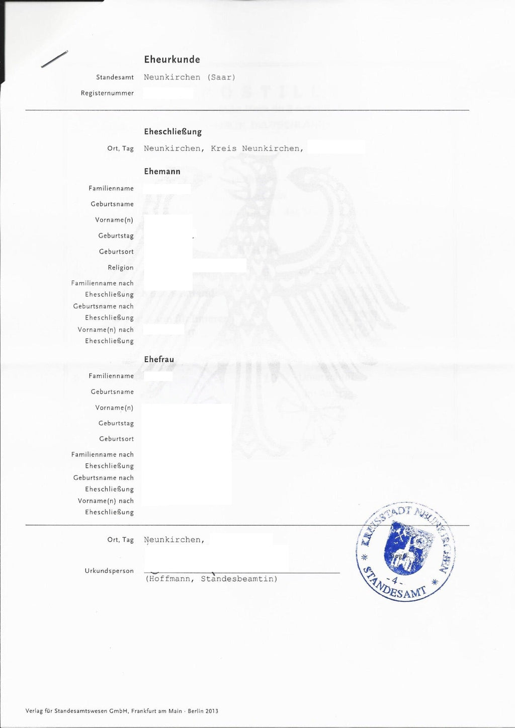 Eheurkunde / Heiratsurkunde - Shop-Translation.de - Übersetzungsbüro ReSartus